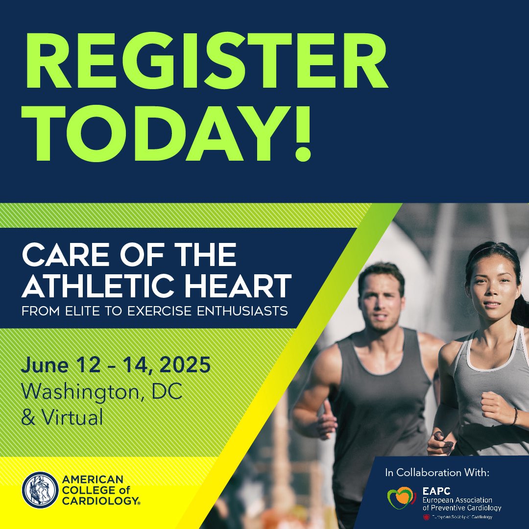 Jeff Hsu, MD, PhD (@jeffhsumd) on Twitter photo ⏰ 1 week until <a href="/ACCinTouch/">American College of Cardiology</a> Care of the Athletic Heart 2025
In person sold out, but virtual seats available ✅
🔹Athlete CPET/ECG
🔹#SportsCardio program building
🔹Fireside chat w/ pro athlete 🏀
➕More!
Discount for int’l attendees (DM me for info)
bit.ly/4b7g0JR ⏰ 1 week until <a href="/ACCinTouch/">American College of Cardiology</a> Care of the Athletic Heart 2025
In person sold out, but virtual seats available ✅
🔹Athlete CPET/ECG
🔹#SportsCardio program building
🔹Fireside chat w/ pro athlete 🏀
➕More!
Discount for int’l attendees (DM me for info)
bit.ly/4b7g0JR