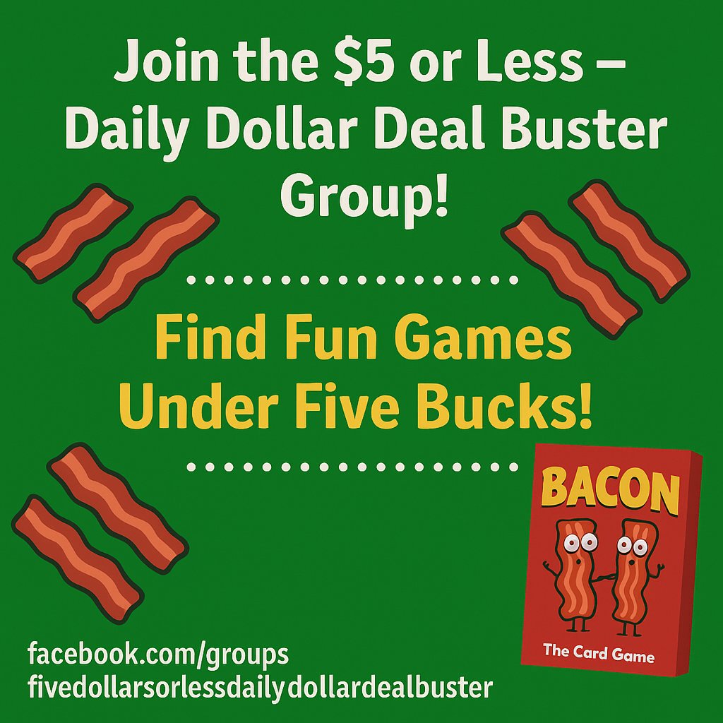 DailyDealBuster's tweet image. Looking for fun games under $5? 🎲🥓

Today’s pick: Bacon Card Game—silly, fast-paced fun for all ages!
💡 And it’s just one of many daily steals we post in our group.
Join the party 👉 facebook.com/groups/fivedol…
#5DollarDeals #BudgetFun #FamilyGames [ad]