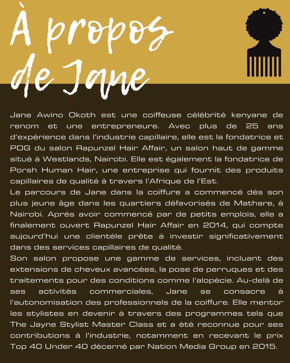 BCW proudly presents the Hair and Beauty Program Launch — and you’re invited to be part of this powerful new chapter in beauty and entrepreneurship! 

Meet Jane Okoth, international celebrity hairstylist and founder of Rapunzel Hair Affair Salon and Porsh Human Hair