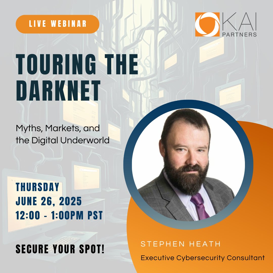KAIPartners's tweet photo. 💻 Live Webinar – June 26: Touring the Darknet

Uncover myths, markets &amp; tools of the digital underworld.

🎙️ With cyber expert Stephen Heath
👉 Register: https://t.co/DWrQnuCZvz

#CyberSecurity #Darknet #Webinar #ThreatIntel #HigherEdIT https://t.co/wg4PlvaMQX