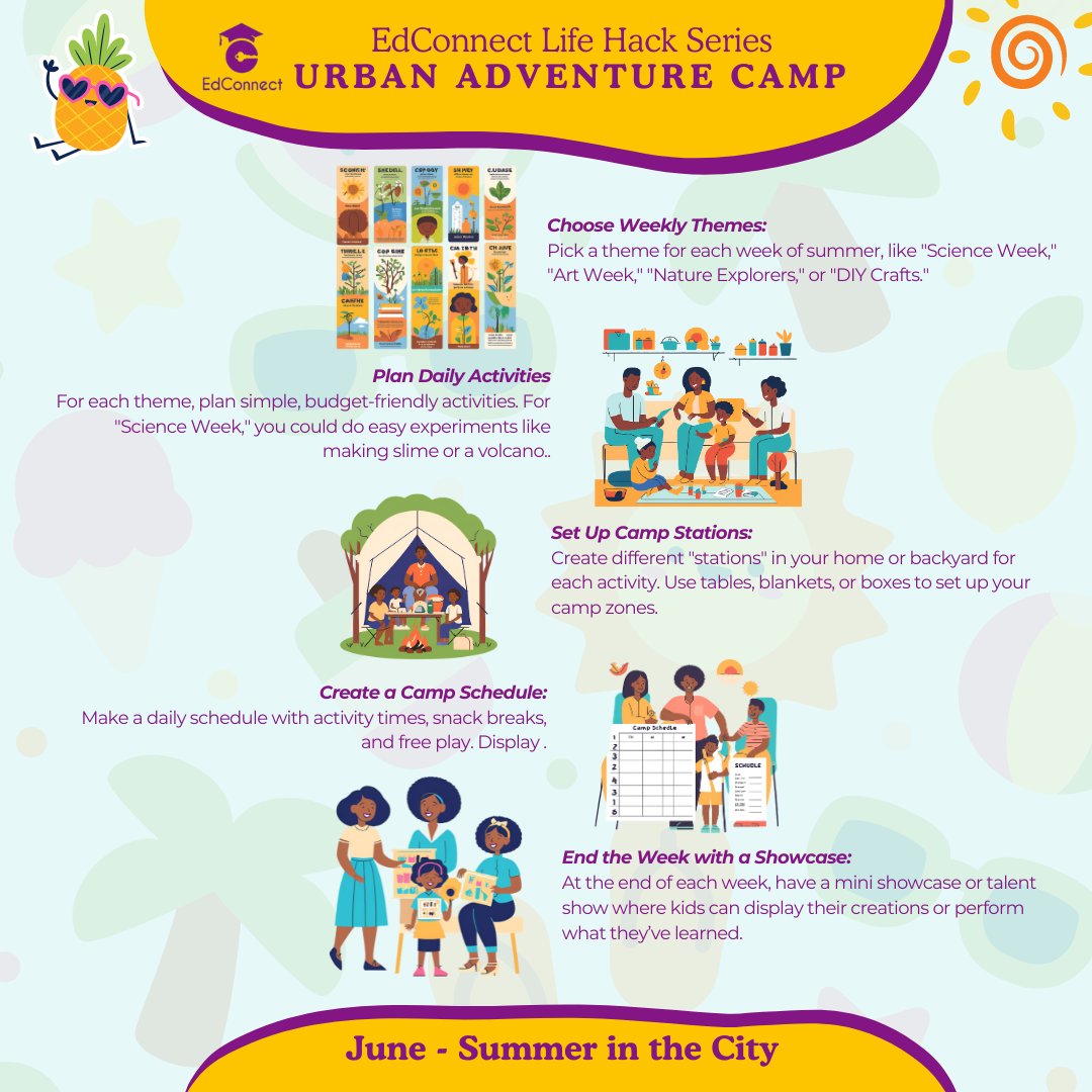 🏕️ Life Hack Week 1: Turn Home into Summer Camp! No need to travel—bring the camp to your living room! #EdConnectLifeHacks #UrbanCampMagic #SummerAtHome