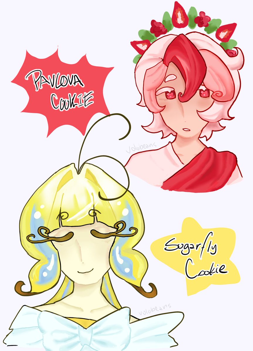 volobeans's tweet photo. These two were my rendering practice #crk #cookierun #cookierunkingdom #cookierunkingdomfanart #sugarflycookie #pavlovacookie @CRKingdomEN https://t.co/TiOI4n7Ydo
