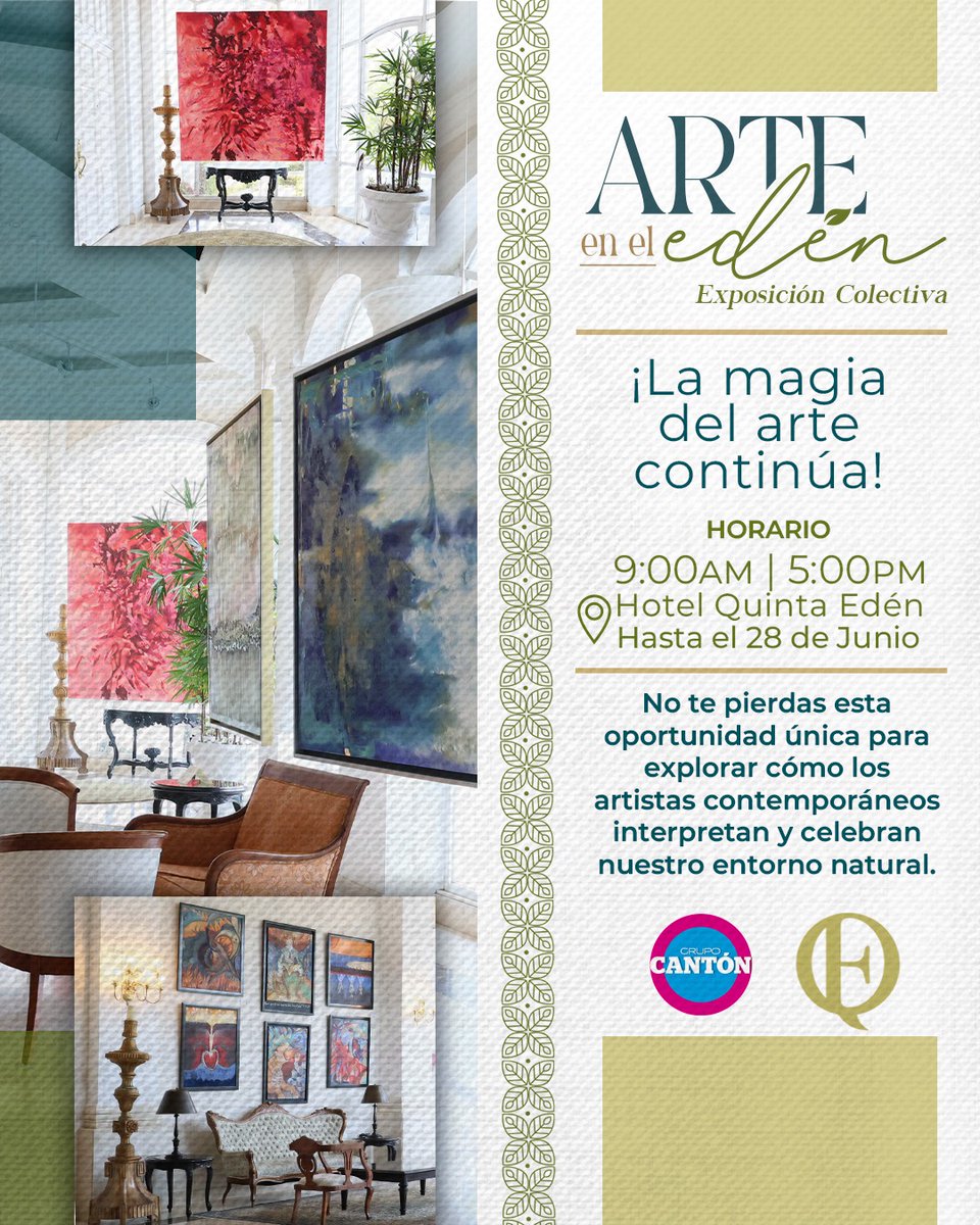 Tabasco HOY (@tabascohoy) on Twitter photo 🎨 ¡Atención amantes del arte!
La exposición Arte en el Edén sigue abierta en el Hotel Quinta Edén.
Ven a descubrir cómo la naturaleza inspira a los artistas contemporáneos.
🗓️ Vigente hasta el 28 de junio
⏰ De 9 AM a 5 PM
¡Entrada libre! <a href="/QuintaEdenVsa/">Quinta Edén Villahermosa</a>
#ExposiciónDeArte 🎨 ¡Atención amantes del arte!
La exposición Arte en el Edén sigue abierta en el Hotel Quinta Edén.
Ven a descubrir cómo la naturaleza inspira a los artistas contemporáneos.
🗓️ Vigente hasta el 28 de junio
⏰ De 9 AM a 5 PM
¡Entrada libre! <a href="/QuintaEdenVsa/">Quinta Edén Villahermosa</a>
#ExposiciónDeArte
