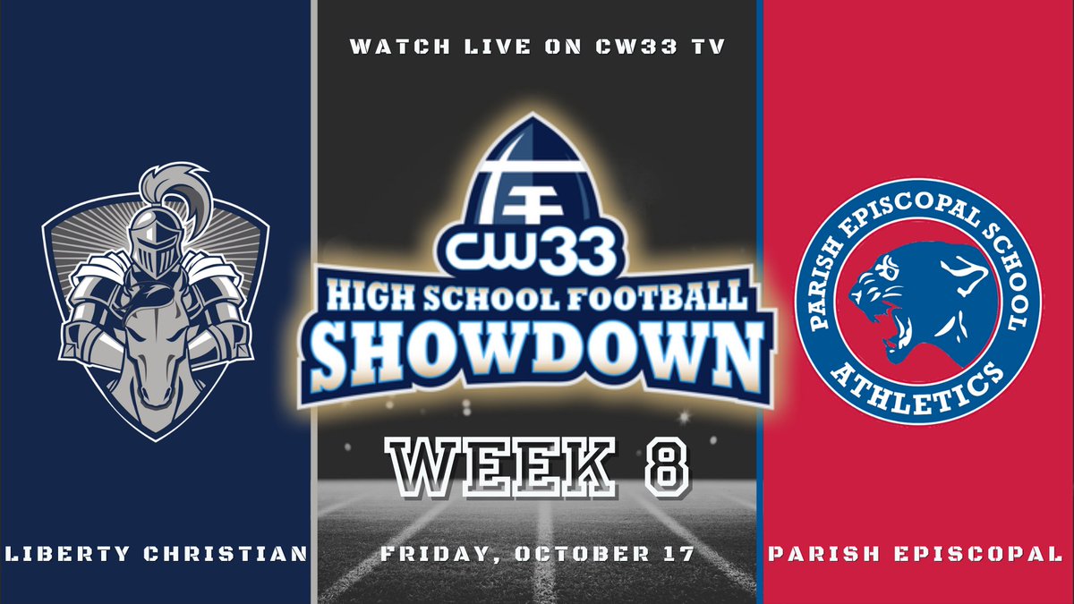 WEEK 8 (PART 2):
Friday, Oct. 17

@navyout
at
@parishsports

LIVE on <a href="/CW33/">CW33 TV</a> TV

Our lone Friday night game on the schedule is a state championship rematch. Liberty Christian won the TAPPS D1 trophy, ending Parish’s run of five straight titles.