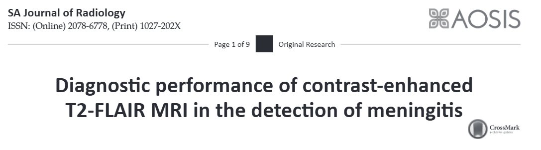 ISR_Radiology's tweet image. Open Access Education Articles
Diagnostic Performance of Contrast-Enhanced T2-FLAIR MRI in the Detection of Meningitis

Can detect subtle meningeal enhancement in meningitis that may not be appreciable on the routinely used contrast-enhanced T1W sequence.
sajr.org.za/index.php/sajr…