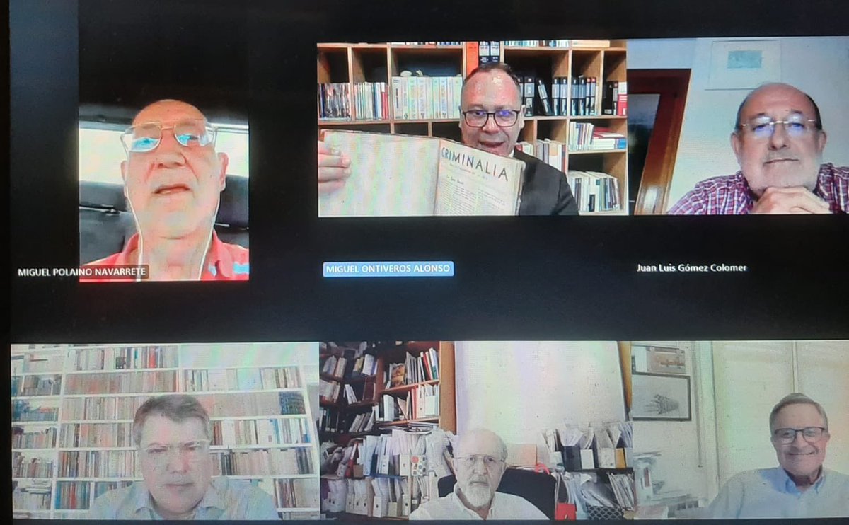 Histórica primera sesión de la Academia Española de Ciencias Penales Correspondiente de la Mexicana. Presidente: Luis Arroyo Zapatero. Secretario: Miguel Polaino Orts. Participan: Juan-Luis Gómez Colomer, Miguel Polaino Navarrete, José Luis de la Cuesta y Miguel Ontiveros 🇪🇸🇲🇽