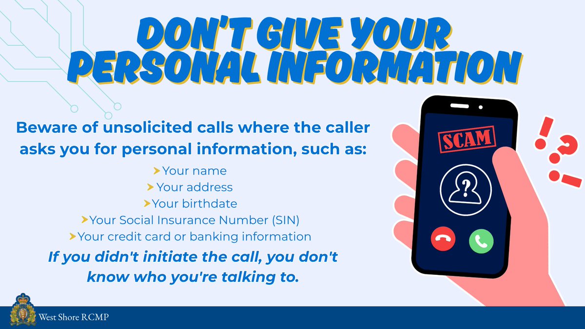 If it feels off, it probably is! If you didn't make the call, you may not know who you are taking to 🤳

❌Never give out your personal information over the phone 
❌Don't be afraid to hang up 
❌Report fraud to the police or <a href="/canantifraud/">Canadian Anti-Fraud Centre</a>