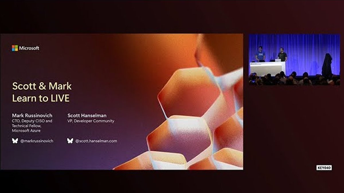 In today's Microsoft Build session replay...
Mark Russinovich and Scott Hanselman put everything they learned at Microsoft Build together into one epic demo for the ages. No slides (ok that's a lie, Mark loves slides (cont) msft.it/l/6013SW971