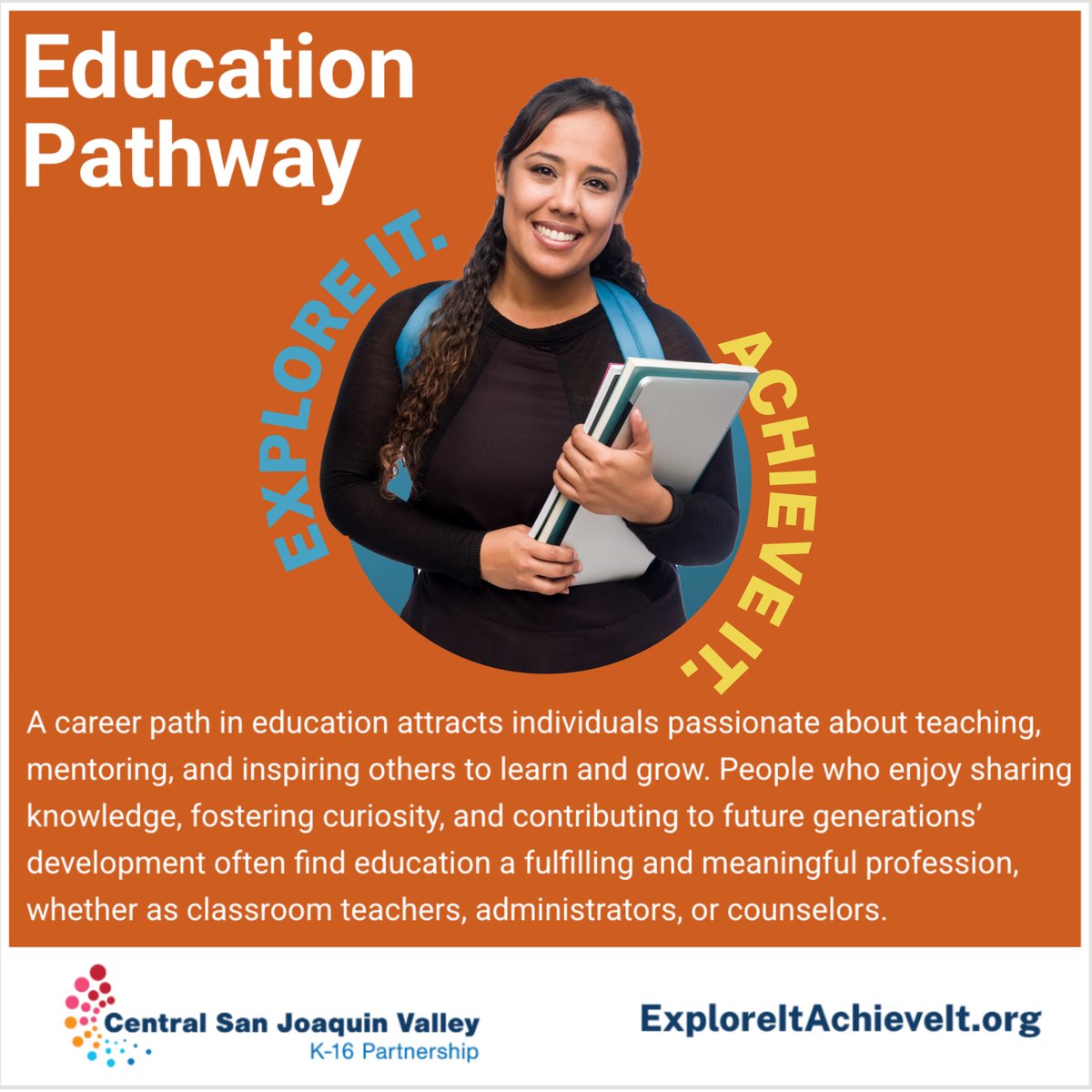 FresnoK16's tweet image. Make a difference in the world! 🍎 A career in education lets you inspire and teach.

Discover this fulfilling career path at ExploreItAchieveIt.org/EducationPathw…

#EducationCareers #MakeADifference #PassionForTeaching #ExploreItAchieveIt