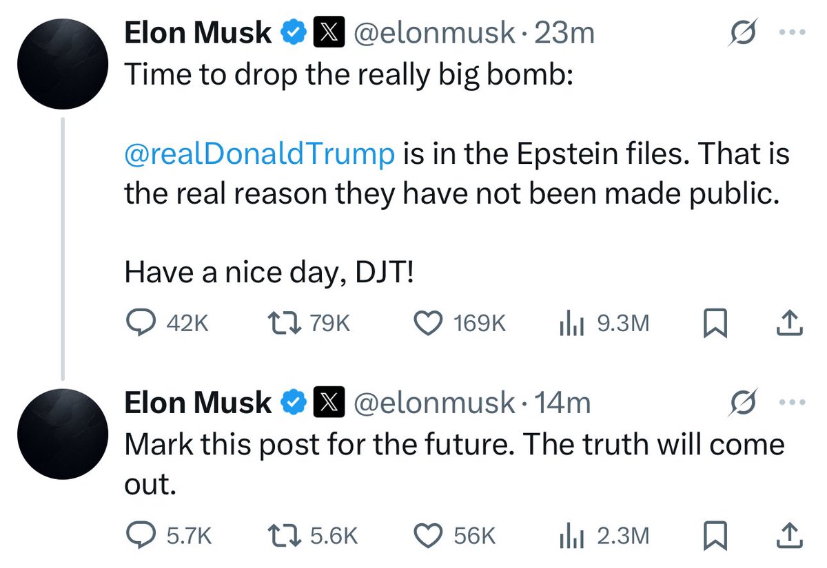 “The truth will come out.”— Elon Musk doubles down on Trump Epstein files coverup! 🍿