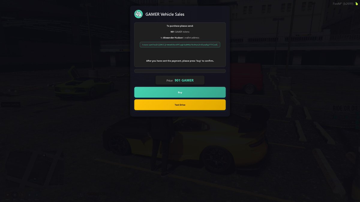 OldManGaming333's tweet photo. You can use your KRC-20 @KaspaGAMER to purchase cars in the RideOrDie #GTAV city of Los Santos.  The @KasWare_Wallet works great, just make sure you have some @KaspaCurrency and @KaspaGAMER in your wallet. https://t.co/aKYLiq8MVW