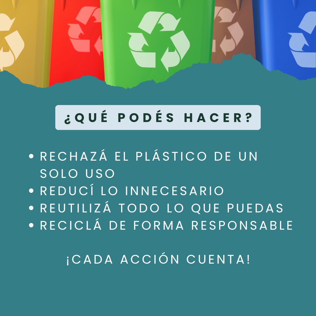 En este #DíaMundialDelMedioAmbiente, te invitamos a reflexionar sobre el impacto del plástico en nuestro entorno 🌱 🌍

El plástico contamina ríos, océanos y también nuestra salud, pero con pequeñas acciones podemos lograr un gran cambio♻️

🔗 Conocé más: globalplasticaction.org