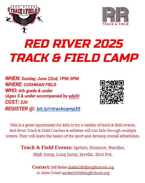 Red River Boys TF/XC (@rrtfxc) on Twitter photo Red River Youth Track Camp!
WHEN: Sunday, June 22nd, 1PM-3PM
WHERE: Cushman Field
WHO: 6th grade & under
REGISTER @: bit.ly/rrtrackcamp25
<a href="/rrgirlsxctf/">rrgirlsxctf</a> <a href="/RRHSactivities/">Red River High School Activities</a> <a href="/rrhs_boosters/">Red River Boosters</a> Red River Youth Track Camp!
WHEN: Sunday, June 22nd, 1PM-3PM
WHERE: Cushman Field
WHO: 6th grade & under
REGISTER @: bit.ly/rrtrackcamp25
<a href="/rrgirlsxctf/">rrgirlsxctf</a> <a href="/RRHSactivities/">Red River High School Activities</a> <a href="/rrhs_boosters/">Red River Boosters</a>