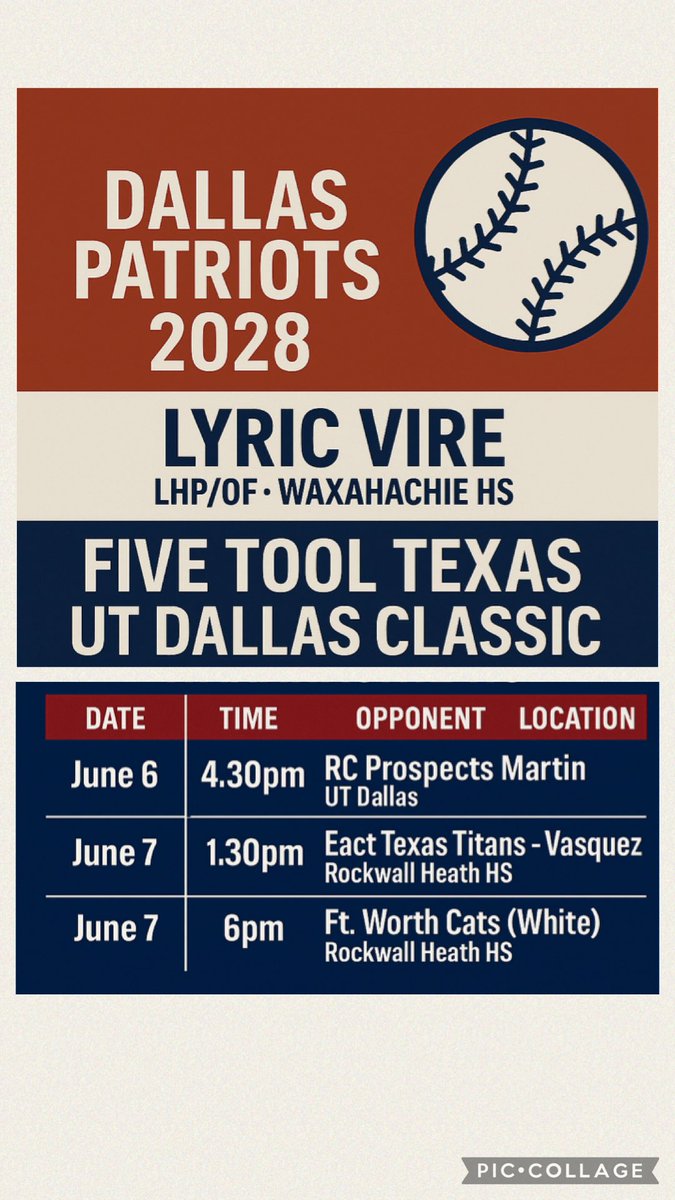 LyricVire (@lyricvire) on Twitter photo Let summer begin! ⚾️ Let’s GO !
#DPats
<a href="/DallasPatriots/">Dallas Patriots</a>
<a href="/HachieBall1909/">Waxahachie HS Indian Baseball</a>
<a href="/FiveToolTexas/">✭Five Tool Texas✭</a> Let summer begin! ⚾️ Let’s GO !
#DPats
<a href="/DallasPatriots/">Dallas Patriots</a>
<a href="/HachieBall1909/">Waxahachie HS Indian Baseball</a>
<a href="/FiveToolTexas/">✭Five Tool Texas✭</a>