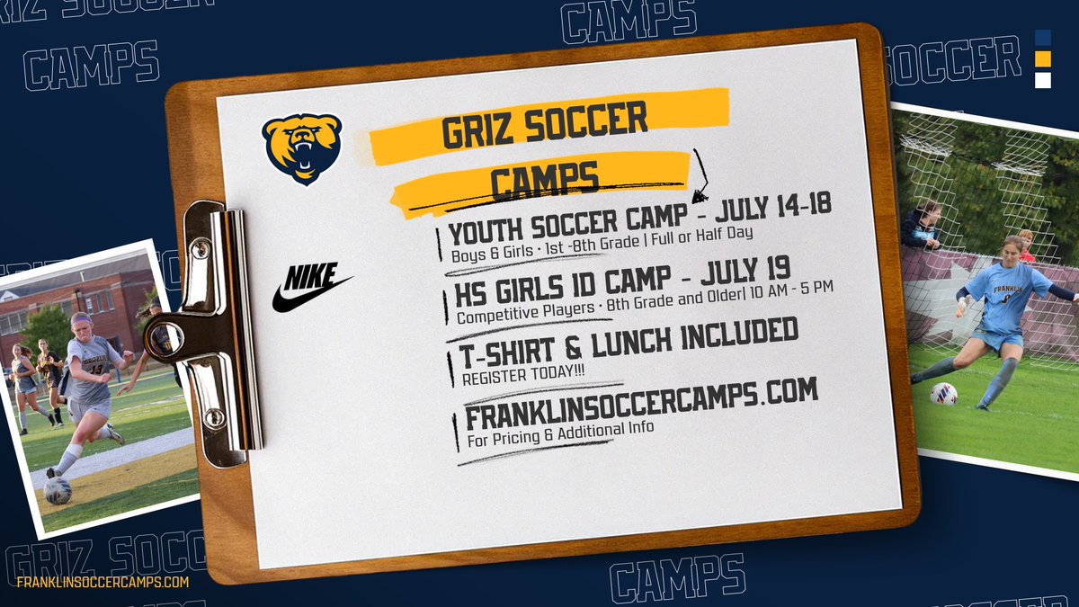 Ready to elevate your game? Registration is now open for Griz Soccer Camps at Franklin College. Visit FRANKLINSOCCERCAMPS.COM for details.