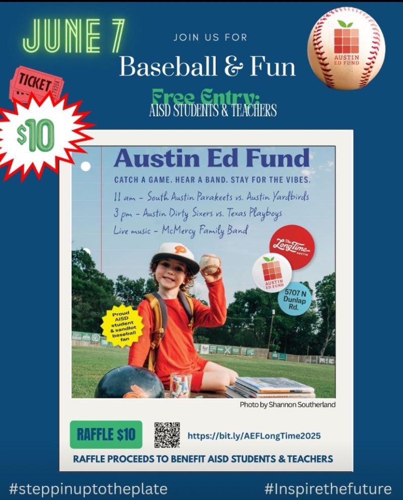 Austin Ed Fund (@austinedfund) on Twitter photo If you love old school Austin and baseball, you’ll love The Long Time! The legendary Texas Playboys play two games at 11:00am & 3:00pm, plus: Live music, performances by <a href="/AustinISD/">Austin ISD</a> students, activities for the family, and refreshments. #supportpublicschools #inspirethefuture If you love old school Austin and baseball, you’ll love The Long Time! The legendary Texas Playboys play two games at 11:00am & 3:00pm, plus: Live music, performances by <a href="/AustinISD/">Austin ISD</a> students, activities for the family, and refreshments. #supportpublicschools #inspirethefuture