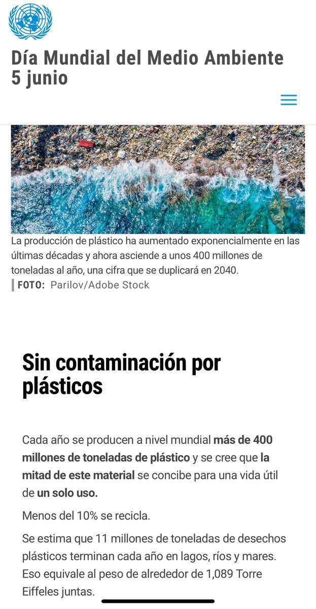 #DíaMundialdelMedioAmbiente 2025
No es una fecha para “celebrar” a nuestro planeta, terrícolas… Es para hacer conciencia del daño que le hacemos con nuestros hábitos 🌎 
Lema 2025 de Naciones Unidas: 
“Sin contaminación por plásticos”. ♻️ 

<a href="/ONU_es/">Naciones Unidas</a>  #DiaMundialDelMedioAmbiente