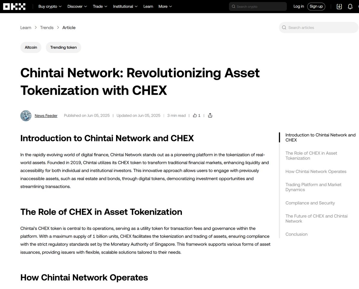 Look who's talking about $CHEX

<a href="/okx/">OKX</a>:

Chintai is revolutionizing how real-world assets are managed and traded, creating a more accessible, efficient, and transparent financial ecosystem

Grab some $CHEX yet?

okx.com/en-us/learn/ch…