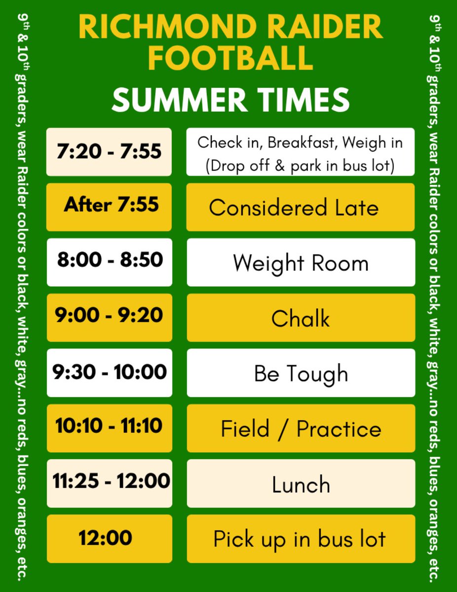 🏈🏈🏈SUMMER WORKOUTS🏈🏈🏈
Times and days are listed in the images. 
ALL Big Teams accounts need to be finalized before participating. 
Link is below:
studentcentral.bigteams.com/index.php?keyw…
Reach out to any coach with questions.