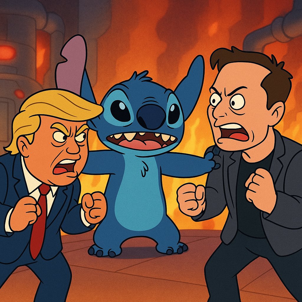 $STITCH no unnastand… why Mommy Trump and Daddy Musk always go boom-boom fight… Stitch just want peace and snack.