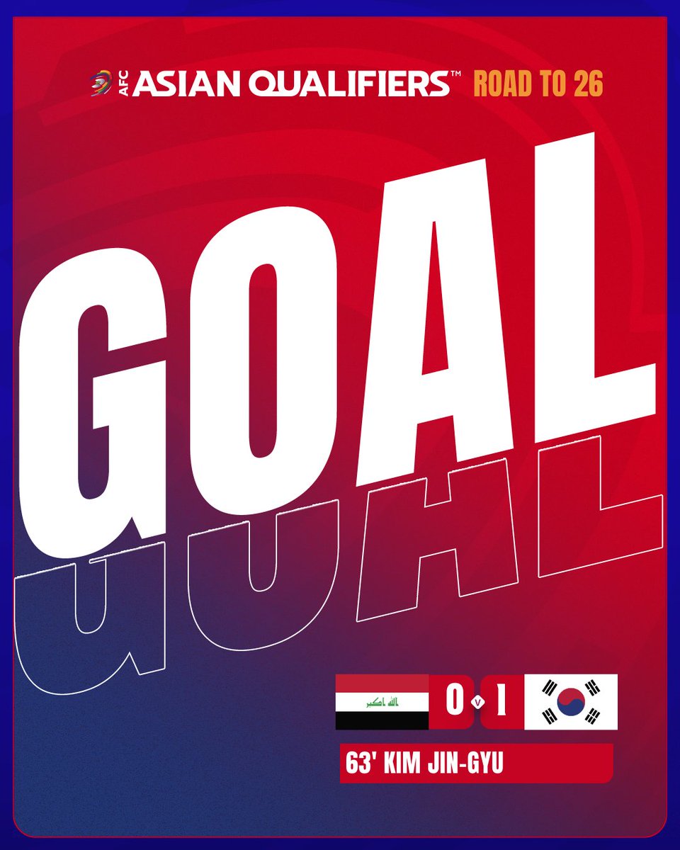 GOAL | 🇮🇶 Iraq 0️⃣-1️⃣ Korea Republic 🇰🇷 

The visitors take advantage of the numerical superiority and lead in Basra! 

Watch Live 📺 gtly.to/8gLPUEOps 

#AsianQualifiers | #IRQvKOR