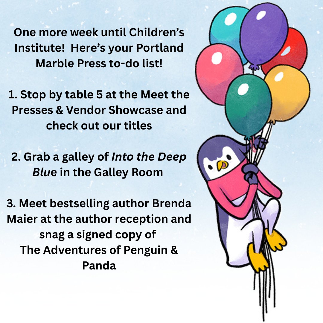 Marble Press (@marblepressbook) on Twitter photo One more week until #ci2025! Here‘s your Marble Press To-Do List!
1. Stop by table 5 in the Meet-the-Presses area and say hello
2. Grab a galley of Into the Deep Blue by <a href="/jennwritesya/">Jennifer Archer</a>
3. Meet <a href="/MaierBrenda/">Brenda Maier</a> , author of the beloved Penguin and Panda series at the author reception One more week until #ci2025! Here‘s your Marble Press To-Do List!
1. Stop by table 5 in the Meet-the-Presses area and say hello
2. Grab a galley of Into the Deep Blue by <a href="/jennwritesya/">Jennifer Archer</a>
3. Meet <a href="/MaierBrenda/">Brenda Maier</a> , author of the beloved Penguin and Panda series at the author reception
