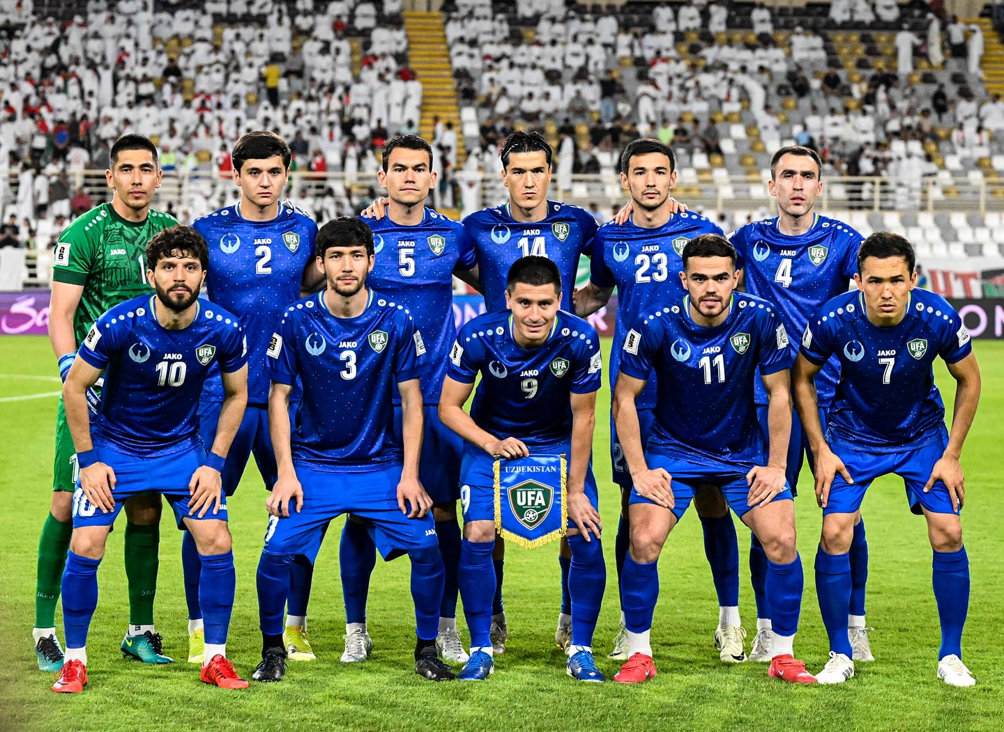 Uzbekistan men's national team pose for a photo ahead of their FIFA World Cup 2026 Qualifying match against UAE