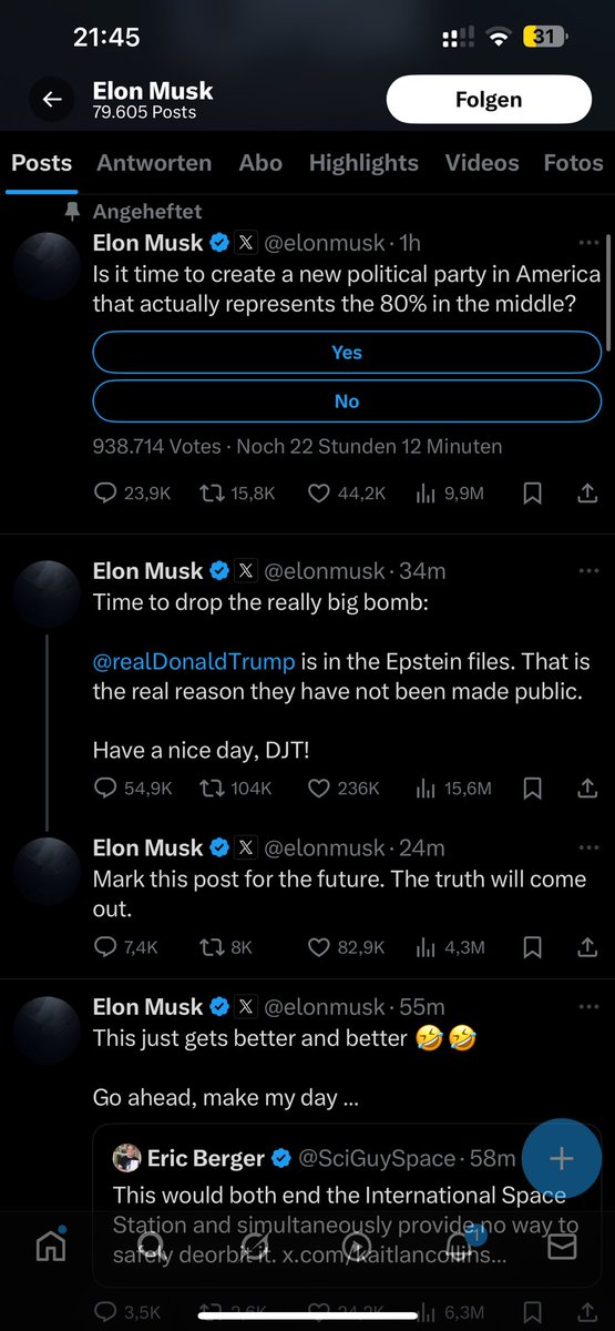 Machteburch's tweet photo. Das eskaliert ja gerade völlig zwischen Trump und Musk. 🙈🙈🙈🍿🍿🍿 https://t.co/orhFRygqRQ