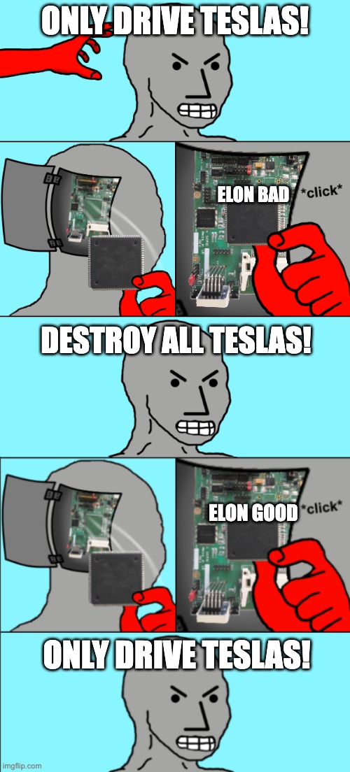 BTCsessions's tweet image. Gonna be wild watching Tesla ownership demographics flip back to blue again.

Reverse this meme for the opposite side of the aisle.