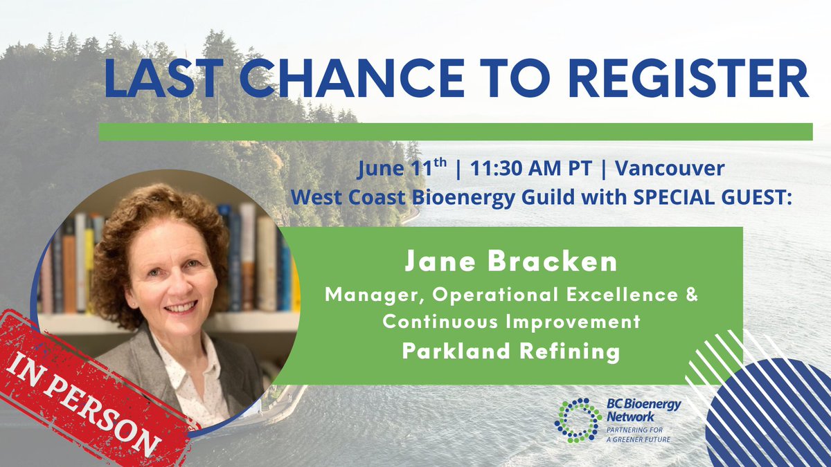 BC Bioenergy Network (BCBN) (@bcbioenergy) on Twitter photo ๐จ Last chance to register!
Join us this Wednesday (June 11, 11:30 AM PT) in downtown Vancouver for the West Coast Bioenergy Guild with guest Jane Bracken (Parkland Refining) on low carbon fuels.
๐ฏ Network | ๐ฝ๏ธ Lunch | ๐ก Insight | ๐๏ธ $45
๐ โฆergy-network-association.s1.yapla.com/en/event-69989 ๐จ Last chance to register!
Join us this Wednesday (June 11, 11:30 AM PT) in downtown Vancouver for the West Coast Bioenergy Guild with guest Jane Bracken (Parkland Refining) on low carbon fuels.
๐ฏ Network | ๐ฝ๏ธ Lunch | ๐ก Insight | ๐๏ธ $45
๐ โฆergy-network-association.s1.yapla.com/en/event-69989
