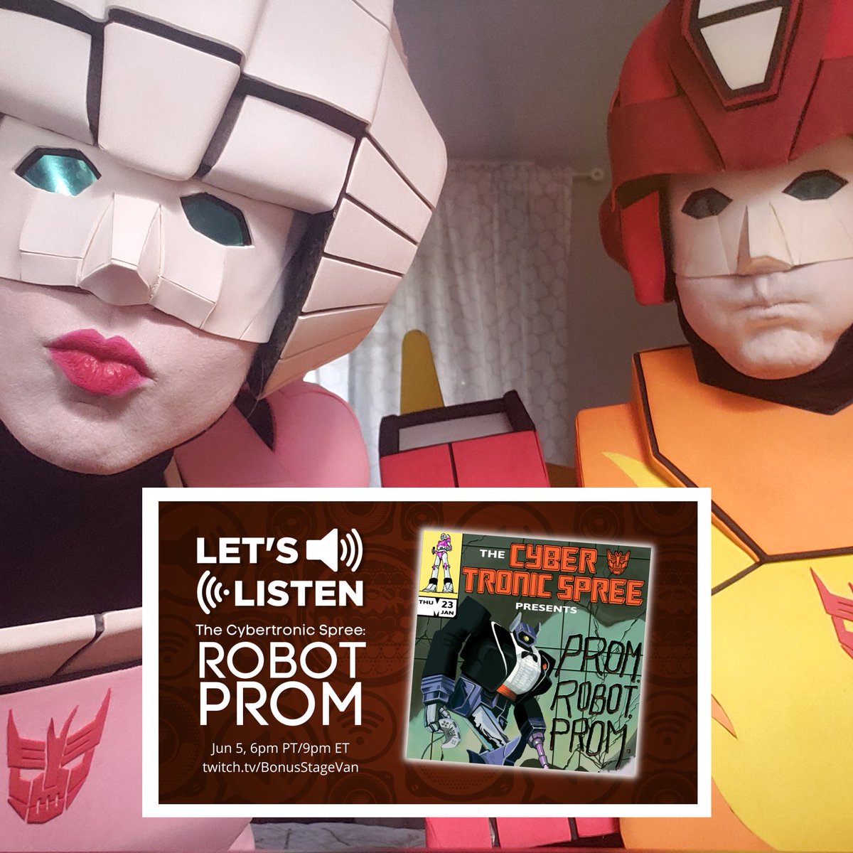 cybertronicband's tweet image. Tonite at 9pm ET, we're gonna be joined by the awesome humans that helped make ROBOT PROM to chat about BTS!
👁👁 www.Twitch.tv/BonusStageVan
@BonusStageVan
Awesome humans:
@GTXMP @LightningArts @emfedex