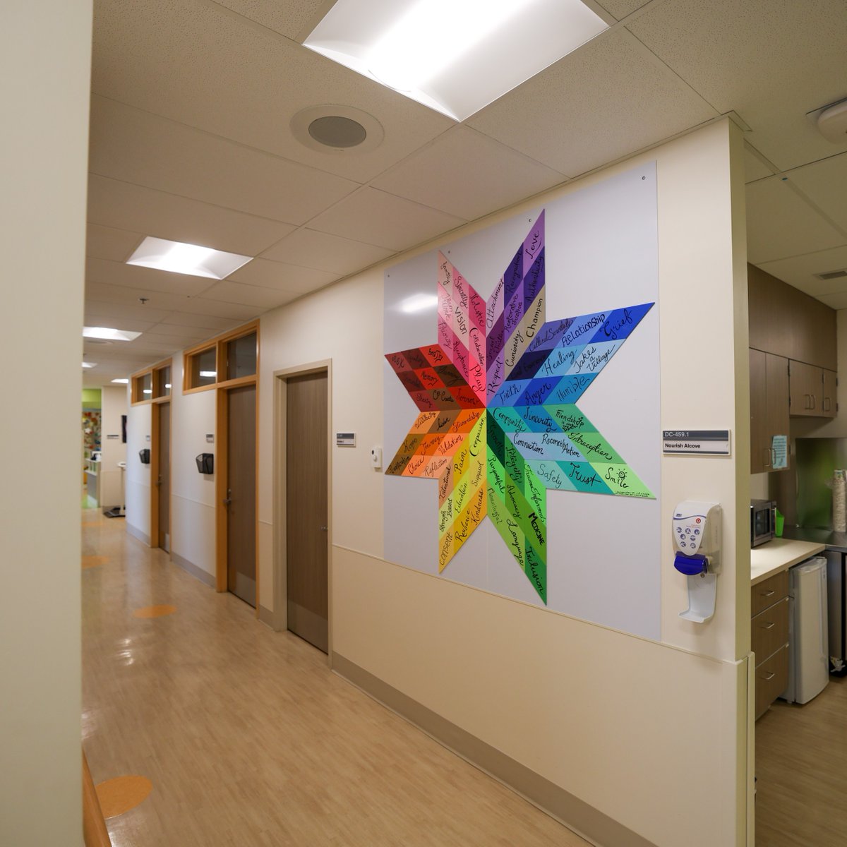 Our care, guided by wisdom.
 
Staff at the Grey Nuns hospital’s child health clinic created this eight-pointed star to reflect our commitment to culturally grounded care. 
 
A powerful Indigenous symbol, it anchors a space for children in foster care, 75% of whom are Indigenous.