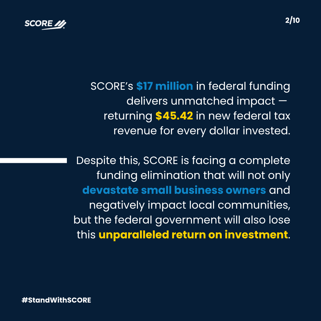 SCOREMentors's tweet photo. Who's keeping score? We are.

SCORE’s federal funding fuels:

- Free, expert one-on-one business mentoring
- Live and on-demand workshops/webinars, templates and tools
- 200+ local chapters providing in-person resources and networking https://t.co/TLPBXIfWd7