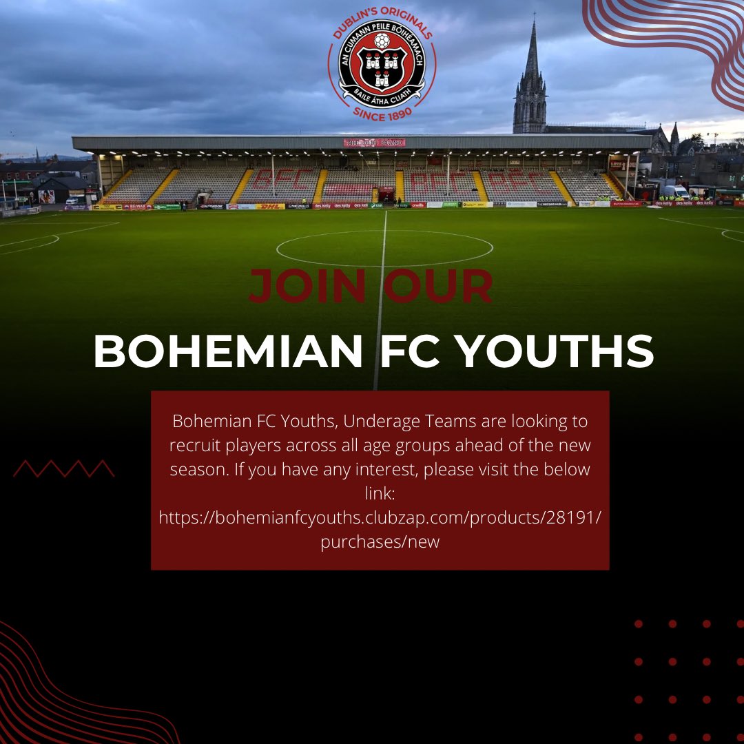 Our Bohemian Youths section are recruiting new players across all age groups ahead of the upcoming season. 

If you have any interest, please visit the below link: 

bohemianfcyouths.clubzap.com/products/28191…