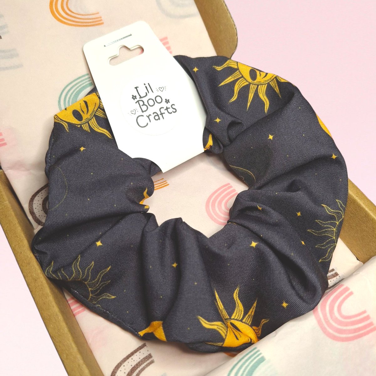 LilBooCrafts's tweet photo. New drop alert! ✨
Meet Cosmic Glow – my celestial scrunchie covered in dreamy suns, moons &amp; stars 🌙☀️ Handmade with love &amp; perfect for your cosmic vibes 💫 Now live on Etsy!
 #LilBooCrafts #CelestialStyle #SmallBiz https://t.co/esHApIgVp7