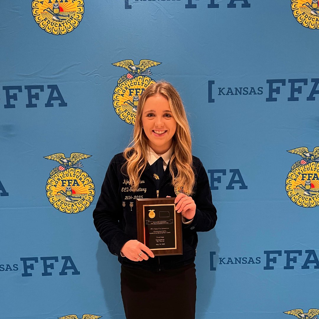 EudoraSchools's tweet photo. Last week at the Kansas State FFA Convention, over 2,000 students, teachers, and guests gathered to celebrate FFA success—and Eudora had plenty to celebrate!

For the first time in Eudora FFA history, we have a state officer—congrats to Ally Rietcheck, the new State FFA Sentinel! After months of preparation, interviews, and speeches, Ally earned this incredible honor.

Other highlights:
• Cooper Burling won his proficiency award at state and will be competing at nationals! His award area is Agriculture Sales–Entrepreneurship.
• Pete Neis won a SAE grant to help support his proficiency award.
• Kyleigh Heikes placed 3rd in the Employability contest.
• Six Cardinals earned their State FFA Degrees—the highest at the state level: Ally Rietcheck, Cooper Burling, Pete Neis, Kynlee Dressler, Mia Dixon, and Kyleigh Heikes.
• Parker Hurley and Maisy Mack performed in the State FFA Band.
@EHS_Cardinals 
#EudoraProud