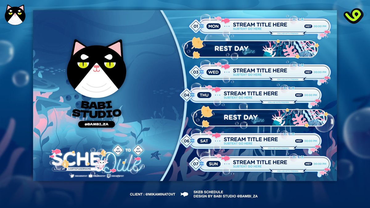 ₊˚⊹♡ SKEB SCHEDULE ♡⊹˚₊
For ⟣ @/MikaMinatoVT

I've got an opportunity to design Mika's schedule in 2024! Thank you for choosing me!
—
#ENVtuber #VtuberAssets #VGenComm #babistudio