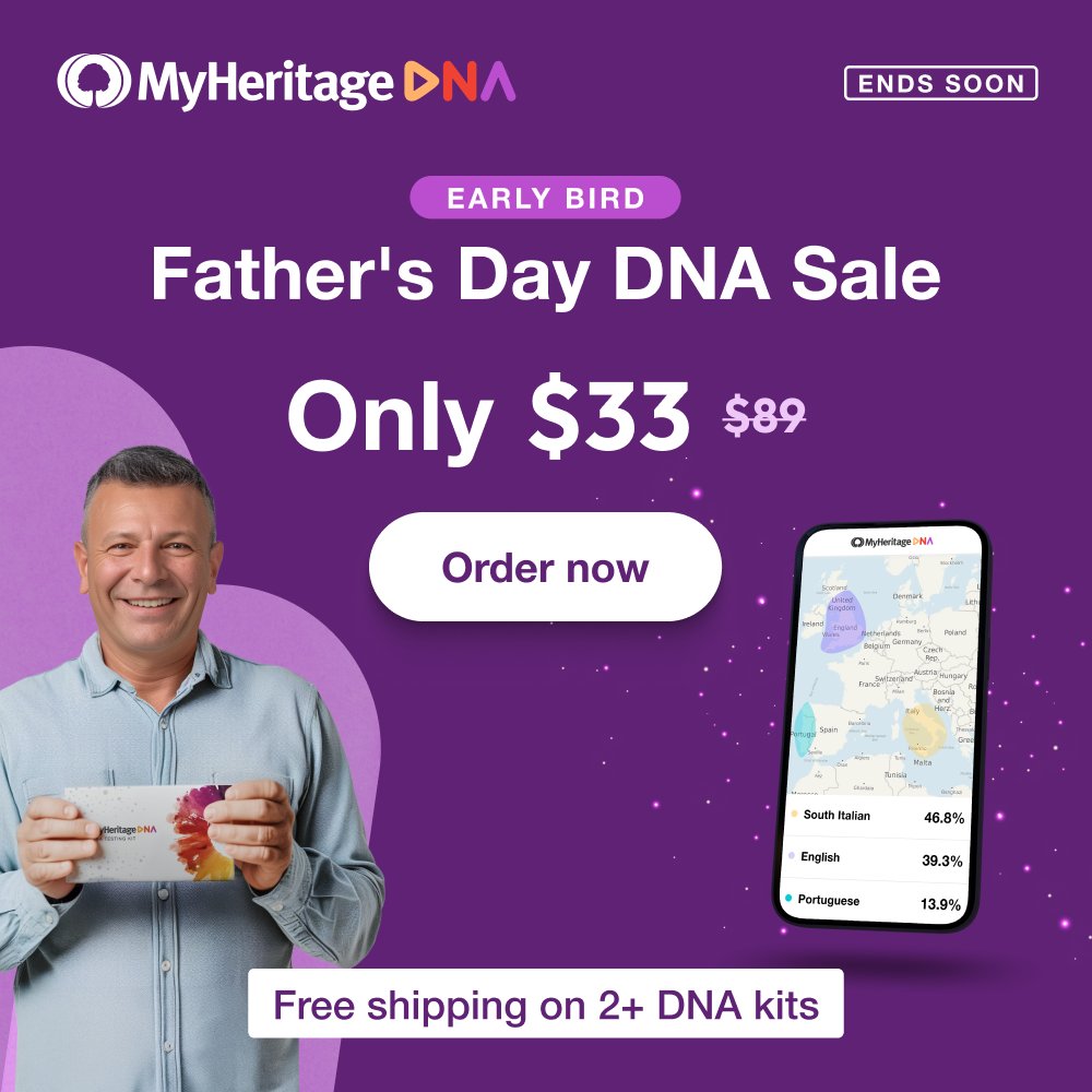 🧬 A gift with real meaning:
✅ DNA discovery
✅ Family connections
✅ Dad-level pricing
The Father’s Day Sale is on now!
🎁 myheritage.com/dna
#Genealogy #DNAKit #FathersDay