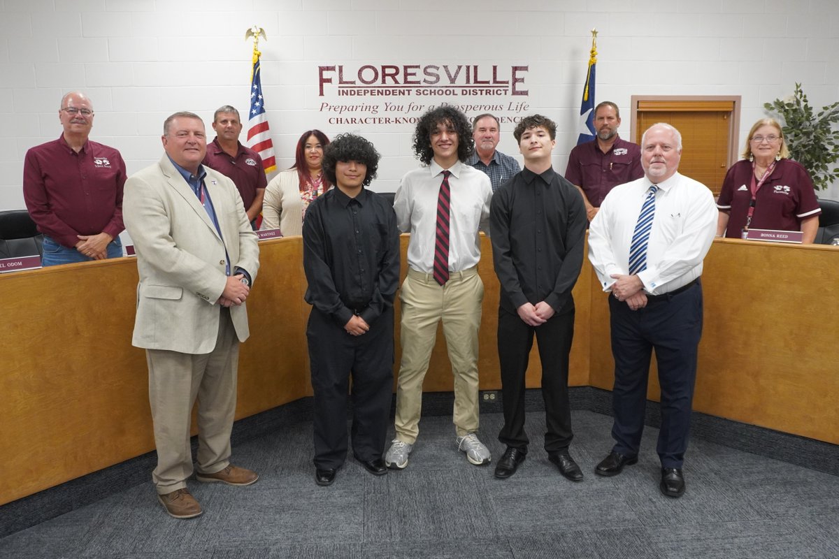 The FISD Board of Trustees recognized Rafael Maldonado, Thomas Delmonte, Ryan Holcombe, and Arledi Jones (not pictured) on their great solo performances at State!🎼✨Rafael receiving a rating of 3 at State and Thomas and Ryan receiving a rating of 1st Division Superior. Congrats!