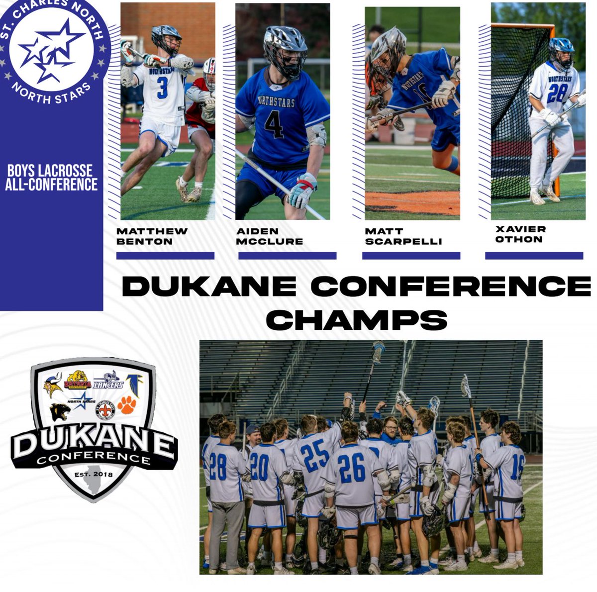 SCNAthletics's tweet photo. 🏆DuKane Champs!🏆

Shout-out to our Boys Lacrosse team and coaches on an outstanding season! 

#RollStars⭐️ https://t.co/QkhW6Eloae