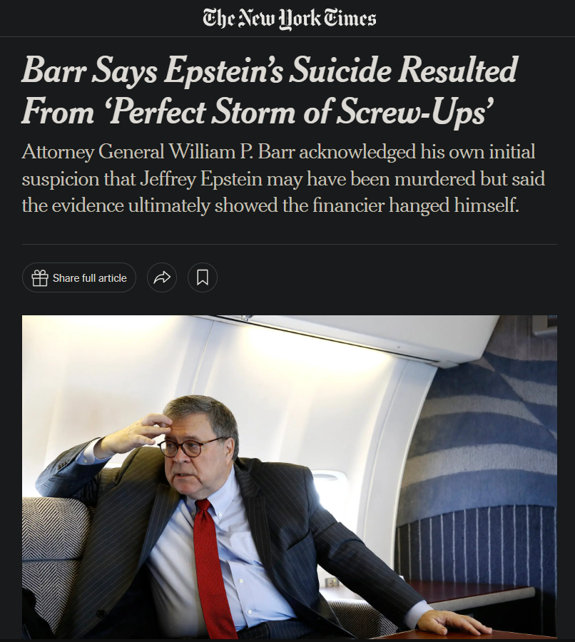 infolibnews's tweet photo. Jeffrey Epstein's "suicide" happened in a federal prison under Trump.

The prison was being managed by Bureau of Prisons head Hugh Hurwitz, who was appointed by Attorney General Bill Barr.

Barr's father gave Epstein, a 20yo college dropout with zero credentials, his first job teaching at the prestigious Dalton School in New York City.

Interesting coincidence.