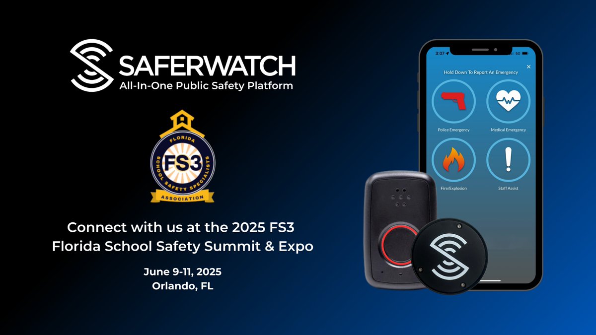 SaferWatchApp's tweet image. SaferWatch is heading to the 2025 Florida School Safety Summit & Expo in Orlando!
We’re proud to support safer schools across Florida and beyond with innovative technology that empowers faster response, better communication, and stronger protection for students and staff.
Join…