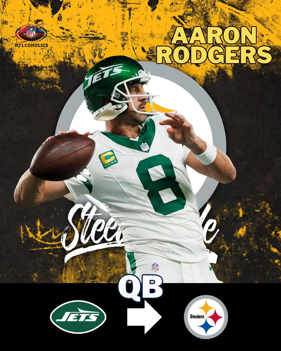 nflcoholics's tweet photo. 🚨 STEELER 🚨

VIA: @RapSheet 

Los Steelers y el QB Aaron Rodgers llegan a un acuerdo para convertirlo en su jugador.

✍️  SE ACABA LA NOVELA RODGERS EN PENNSILVANIA ✍️ https://t.co/XO5ZgTfrbX