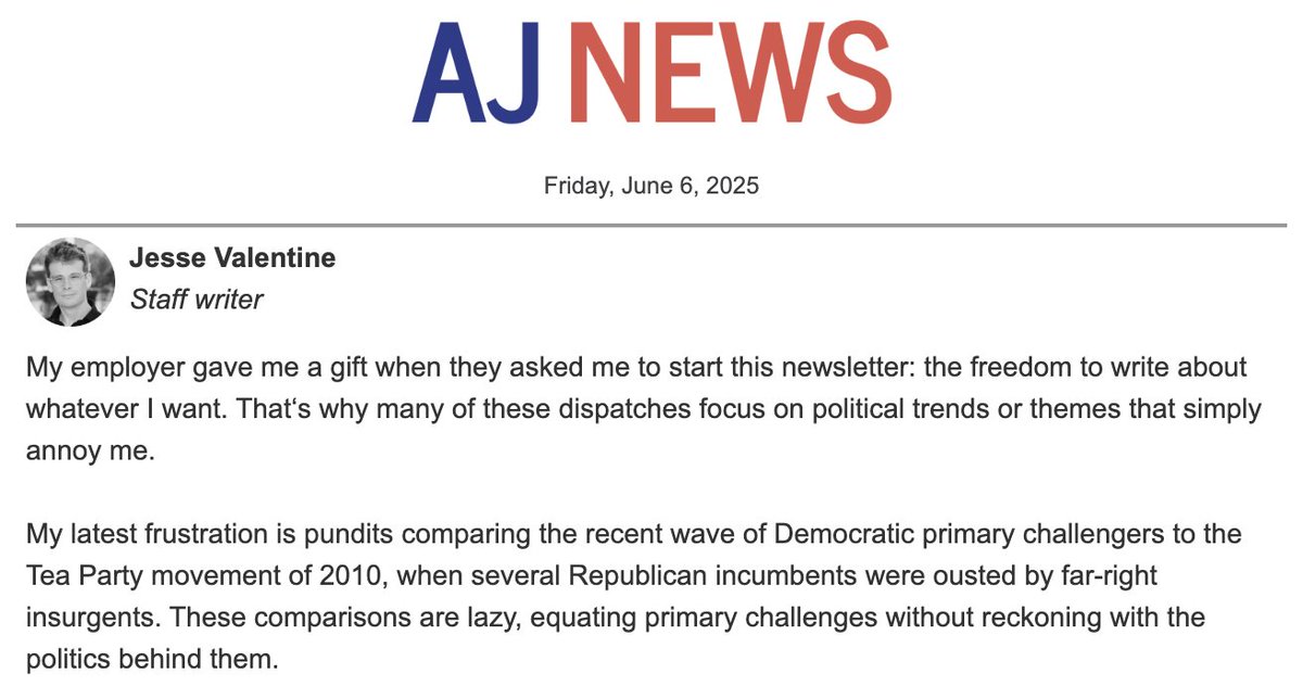 American Journal News (@amerjournalnews) on Twitter photo 🚨Tomorrow's newsletter from <a href="/JesseMValentine/">Jesse Valentine</a> debunks the myth of a "Democratic Tea Party"
Subscribe below to get it in your inbox 👇 🚨Tomorrow's newsletter from <a href="/JesseMValentine/">Jesse Valentine</a> debunks the myth of a "Democratic Tea Party"
Subscribe below to get it in your inbox 👇