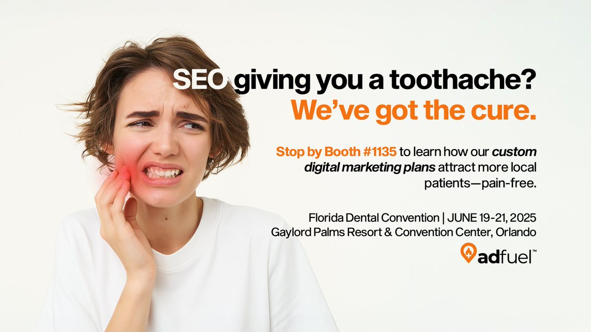 SEO giving you a toothache? 🦷
We’ve got the cure. 💊 Catch AdFuel at the Florida Dental Convention → Booth #1135.
Let’s fill that gap in your strategy with real results.
#FDC2025 #AdFuel #DentalMarketing #FloridaDentalConvention