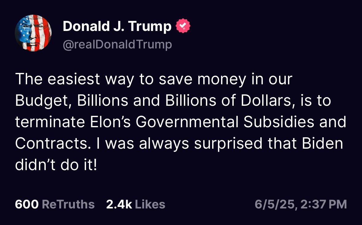 NoaGresiva's tweet photo. 🔴 Elon Musk acaba de publicar que Donald Trump está en los papeles de Epstein y éste le ha amenazado con cortarle subvenciones, y le ha llamado drogadicto mal oliente.

No se sabe si se fue del gobierno o le han echado. 

Se les acabó el amor. https://t.co/tbg7XGS2lc