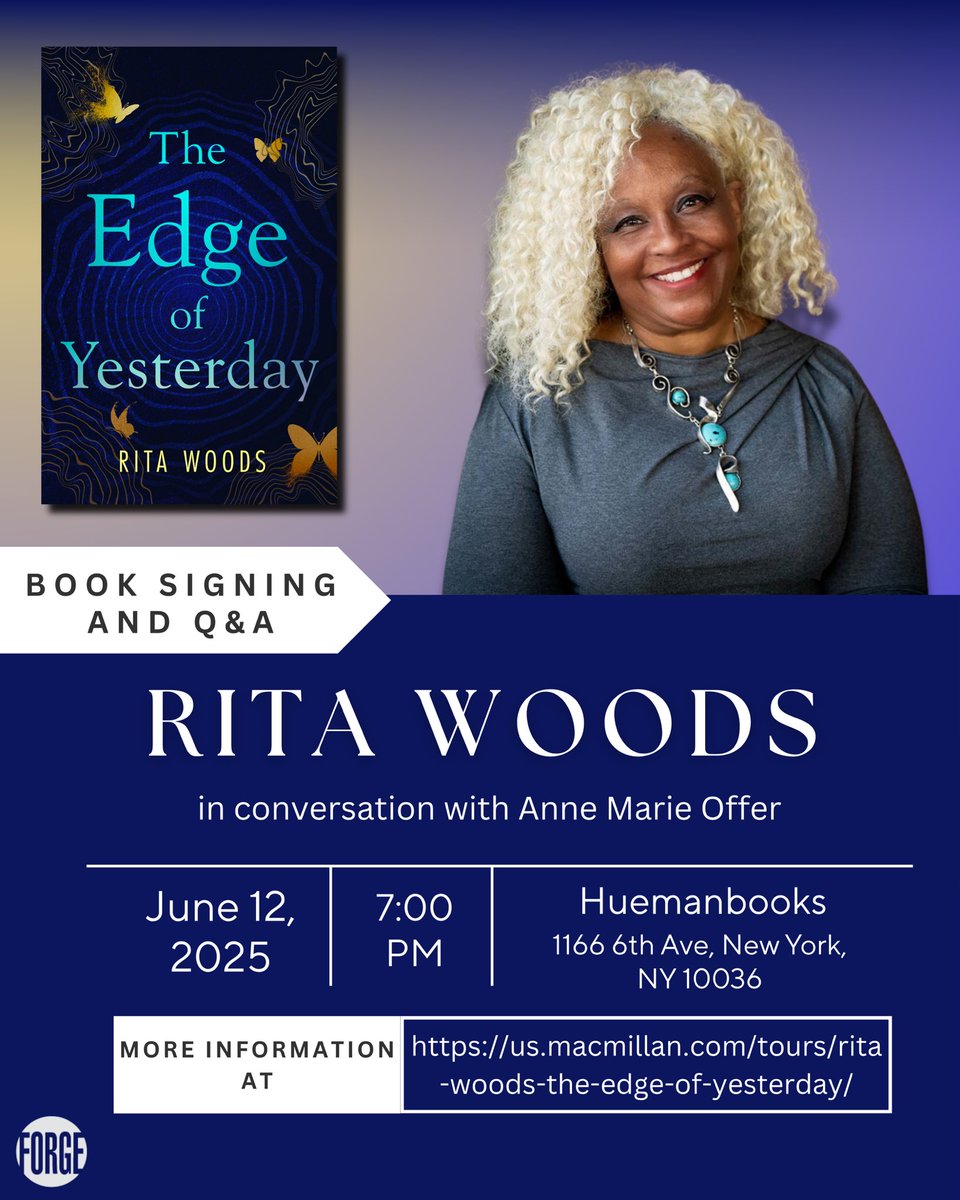 ForgeReads's tweet image. Exciting news! Catch @RitaWoodsAuthor at some of her upcoming events, where she’ll discuss her latest novel, #TheEdgeOfYesterday🦋✨