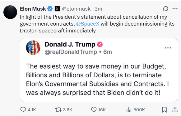 Der #Rosenkrieg zwischen #Trump und #Musk hat noch immer nicht seinen Höhepunkt erreicht, aber wir nähern uns dem Kronleuchter🤣