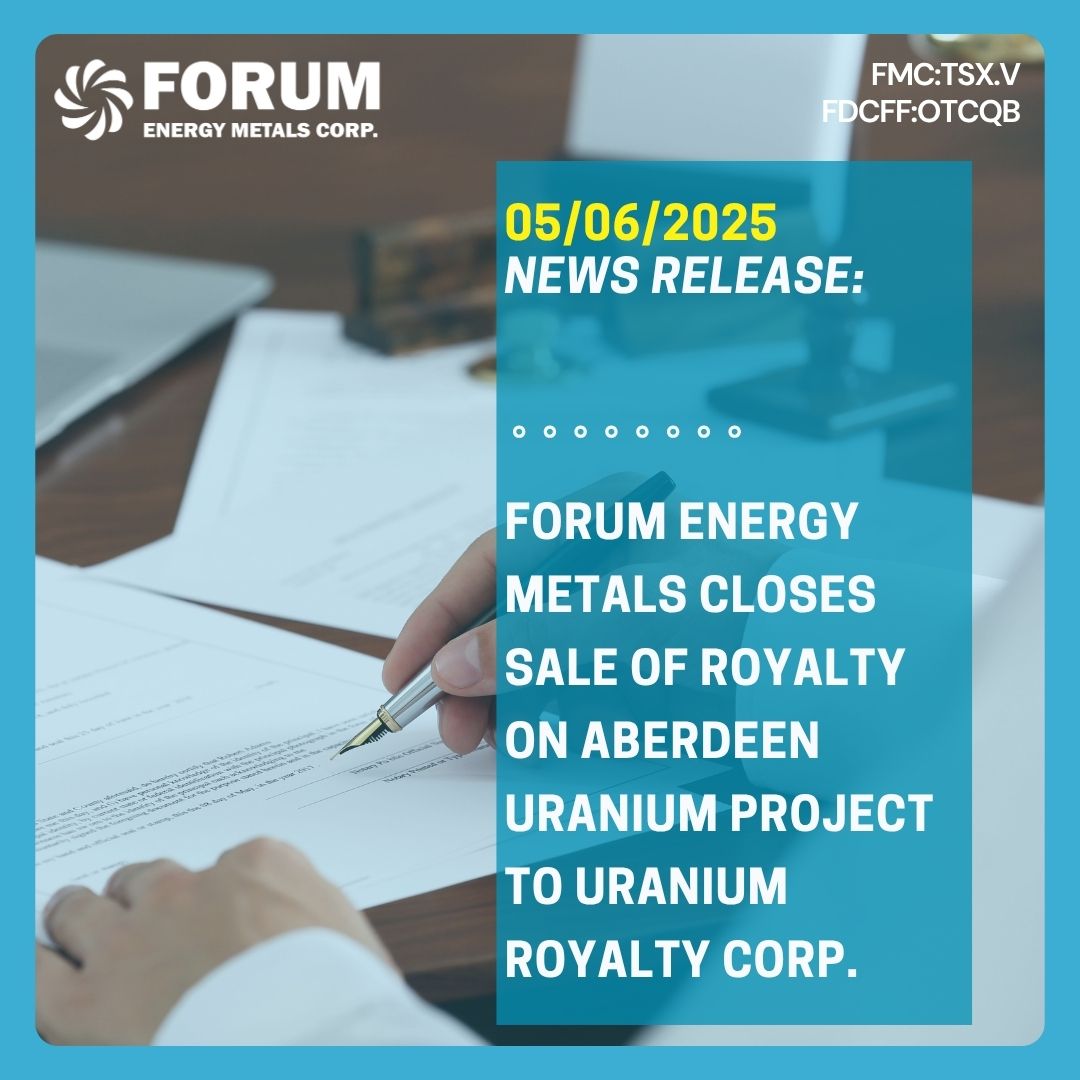 Forum Energy Metals Corp (@forumenergymc) on Twitter photo Forum Energy Metals Corp. is pleased to announce that further to its news release dated May 27, 2025, it has closed its previously announced transaction with Uranium Royalty Corp.
forumenergymetals.com/news/2025/foru…
$FMC $FDCFF <a href="/CapitalJemini/">JeminiCapital</a> Forum Energy Metals Corp. is pleased to announce that further to its news release dated May 27, 2025, it has closed its previously announced transaction with Uranium Royalty Corp.
forumenergymetals.com/news/2025/foru…
$FMC $FDCFF <a href="/CapitalJemini/">JeminiCapital</a>