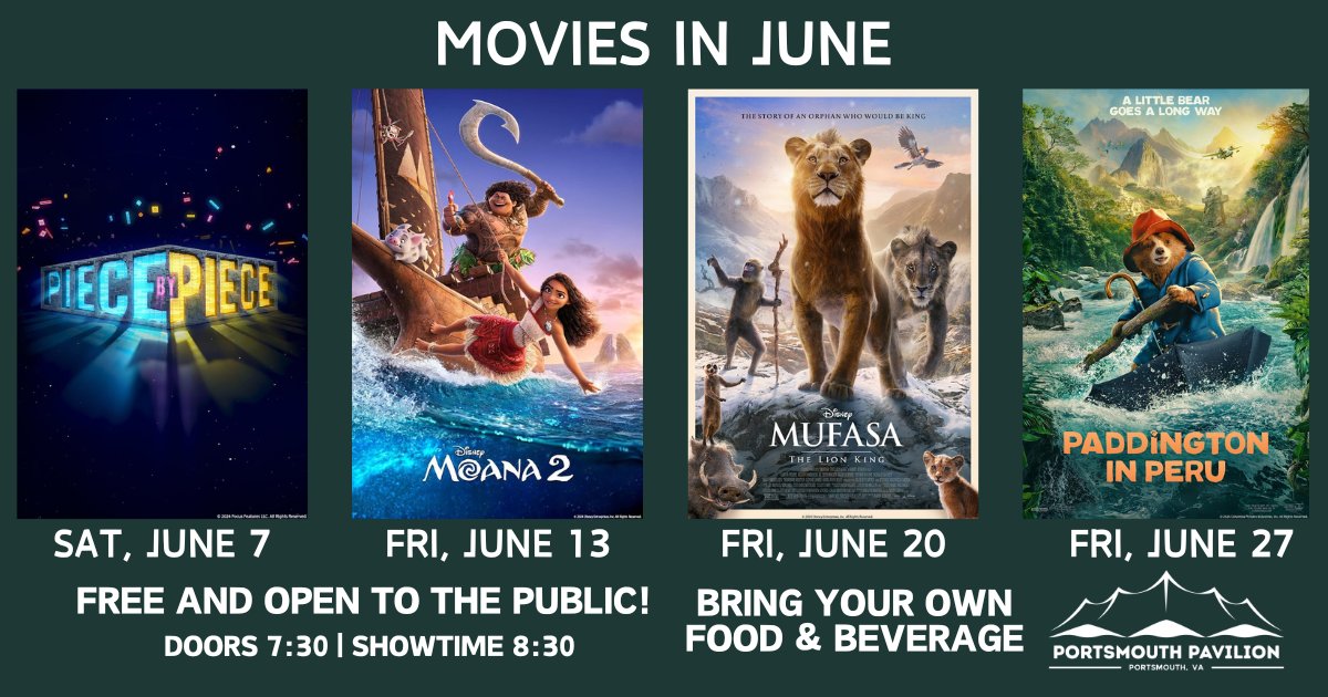 This Saturday starts our Movies In June FREE movie series with Piece By Piece as LEGO bricks tell the story of Virginia native, Pharrell Williams! Bring a blanket and snacks to watch your favorite flix under the stars on our lawn. See you Saturday night, no ticket required!